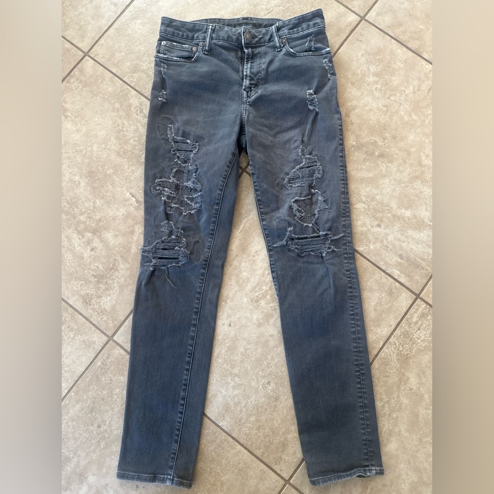 American Eagle Outfitters Dark Gray Distressed Skinny Jeans